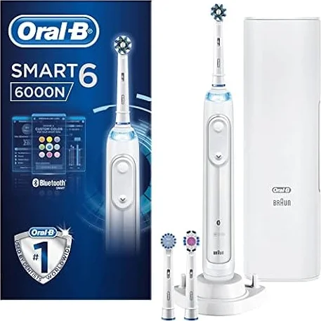 Oral-B Smart 6 Electric Toothbrushes for Adults, App Connected Handle, 3 Toothbrush Heads & Travel Case, 5 Modes, Teeth Whitening, 2 Pin UK Plug, 6000N