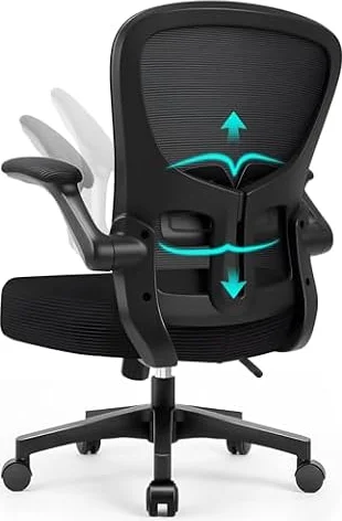 Durrafy Ergonomic Mesh Office Desk Chair with 90° Flip-up Arms, Adjustable Lumbar Support, 130° Tilt and 360° Swivel, Breathable Computer Chair for Working, Studying, and Gaming