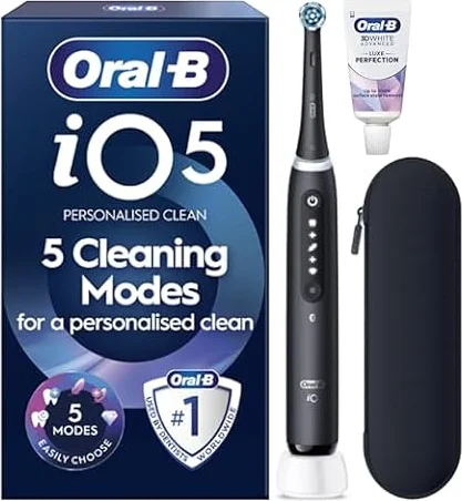 Oral-B iO5 Electric Toothbrush, Matt Black, with Travel Case and Toothpaste