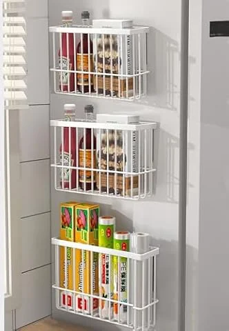 EigPluy 3 Pieces Kitchen Cabinet Door Storage Box, Self-Adhesive Storage Box, Wall Mounted Metal Storage Boxes,Cabinet/Bathroom/Fridge Small Items Organiser Storage Boxes (White3)