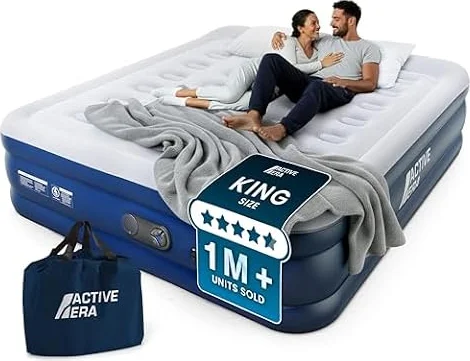 Active Era Premium King Size Inflatable Mattress | Airbed for Home with Built-In Pump | 3 Min Self Inflating Blow Up Bed | Flocked Surface & Puncture Resistant Air Bed Guests & Camping 203x152x35cm