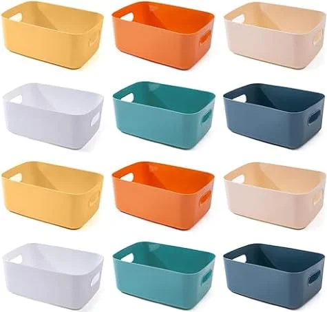 OWill 12 PCS Plastic Storage Bins and Baskets for Efficient Home Classroom Organization Small Containers in Multicolour for Kitchen, Cupboard box, and Bathroom Organizer on Shelves and Tubs