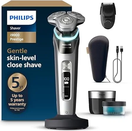 Philips Shaver i9000 Prestige, Wet & Dry Electric Shaver, Dark Slate Nova, with Skin IQ Technology, Triple Lift & Cut System, 360 Rotating Dual SteelPrecision Blades, Beard Styler, Model XP9204/33