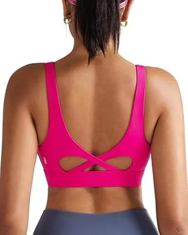 RUNNING GIRL Sports Bra for Women High Support, Molded Cup High Impact Sports Bras with Sewn in Pads Workout Running Bra(EU_WX3128_Hot Pink_M)