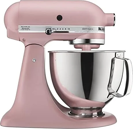 KitchenAid Artisan 5KSM175BDR Tilt-Head Stand Mixer. Includes 4,7L & 3L Bowls, Flex Edge Beater, Dough Hook, Wire Whip & Pouring Shield. Full Metal, 5-Year Guarantee, Dried Rose.