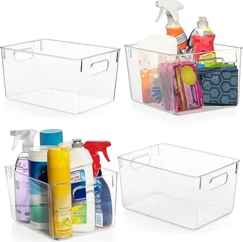 CLEARSPACE Clear Plastic Storage Bins, Pantry & Cabinet Organizer, 4 Pack