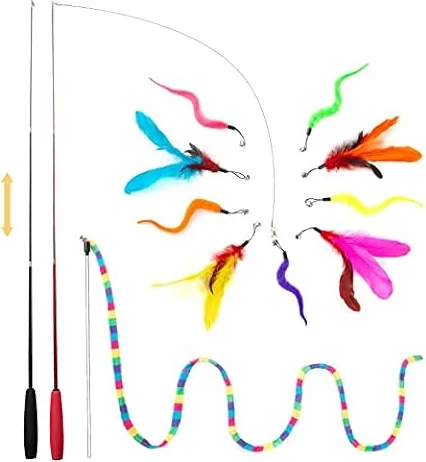 FYNIGO Cat Toys for Indoor Cats, 3 Interactive Cat Wand Toy with 9 Refills