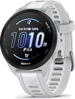 Garmin Forerunner 165, 43mm GPS running smartwatch, lightweight, AMOLED touchscreen, advanced training, insights & features, safety & tracking features, up to 11 days battery life, Whitestone
