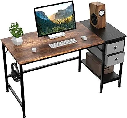 HOMIDEC Computer Desk, Office Work Writing Desk with Drawer and Headphone Hook for Student and Worker, Laptop Table with Shelves, Modern Style Desks for Bedroom, Home, Office(100x50x75cm)