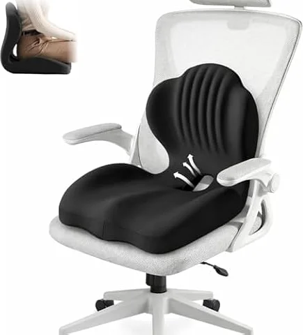 YUGEVRA 2-in-1 Ergonomic Seat Cushion with Lumbar Support, L-Shaped Memory Foam Office Chair Cushion with Coccyx Cut-Out, Orthopaedic Back & Tailbone Support for Office, Car & Long Sitting