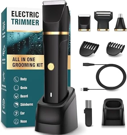 Body Trimmer Men 3 in 1, Pubic & Ball Trimmer Man IPX7 Waterproof, Rechargeable Body Shavers for Men with 2 Combs, Painless Nose Hairs Trimmer for Man,Wet & Dry