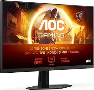 AOC 27G4XED 27 inch FHD Gaming Monitor 180Hz, Fast IPS Panel, 1ms GtG, HDR10, G-Sync Compatible, Speakers, (1920x1080 HDMI 2x 2.0 DP 1x 1.4) Black