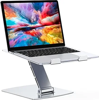 Glangeh Laptop Stand Adjustable Height, Ergonomic Air-Ventilated Laptop Riser Holder for Desk, Aluminum Foldable Laptop Cooling Pads Computer Stand Compatible with MacBook Air Pro (10-16")-Silver