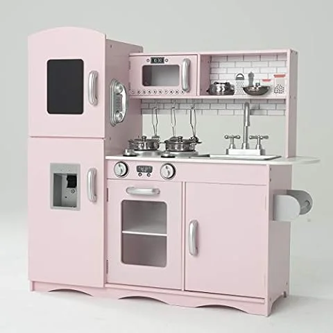 KIDOZ Signature Wooden Play Kitchen for Kids, Large Toy Kitchen, Pink