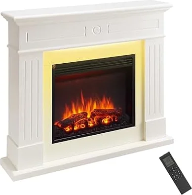 FLAMME 43" Freestanding Electric Fireplace Suite, Everleigh, White