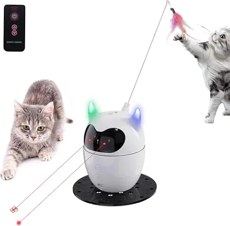 TBTeek Cat Toy, Automatic & Remote Control, 2in1 Rechargeable - Rotating Feather & Dual Light, Cat Toy for Indoor Cats Kittens
