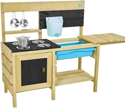 TP Toys, Deluxe Wooden Mud Kitchen, Kids Outdoor Kitchen Playset with Water Pan, Garden Sink and Kitchen Accessories, Garden and Sensory Pretend Play, For Ages 3+