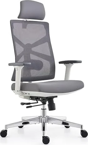 HOLLUDLE Ergonomic Office Chair with Adaptive Backrest, High Back Computer Desk Chair with 4D Armrests, Adjustable Seat Depth, Lumbar Support and 2D Headrest, Swivel Task Chair, White