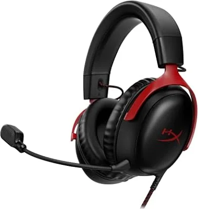HyperX Cloud III – Wired Gaming Headset, PC, PS5, Xbox Series X|S, Angled 53mm Drivers, DTS, Memory Foam, Durable Frame, Ultra-Clear 10mm Mic, USB-C, USB-A, 3.5mm, Black/Red