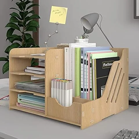 PUNCIA 4 Tiers Office Wood Desk Organizer Letter Tray A4 Paper Sorter