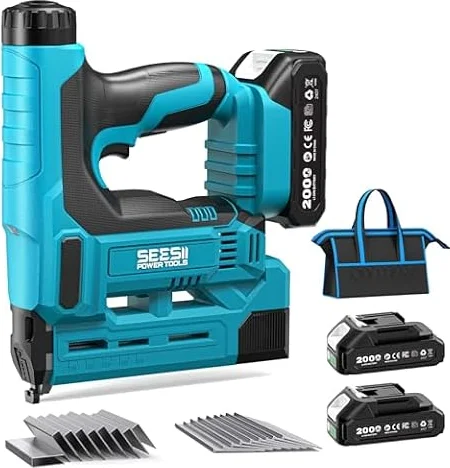 SEESII 18V 2-in-1 Cordless Nail Gun & Stapler with 2 Batteries and Charger