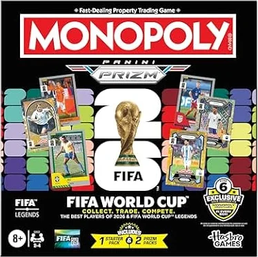 Monopoly Panini Prizm: FIFA World Cup Game I Football Board Game with Monopoly Panini Prizm FIFA World Cup 2026 Trading Cards I Ages 8+ - English Version