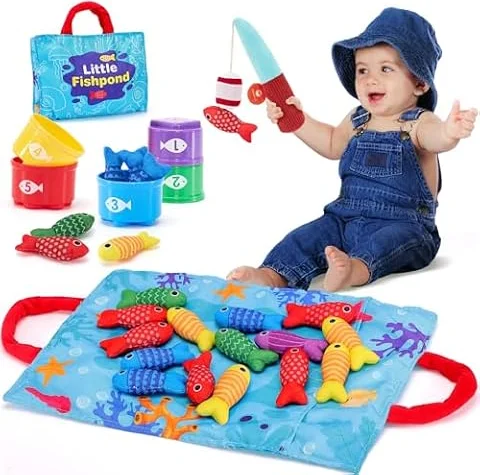 hahaland Montessori Toys for 1 Year Old, 10-in-1 Fabric Fishing Game
