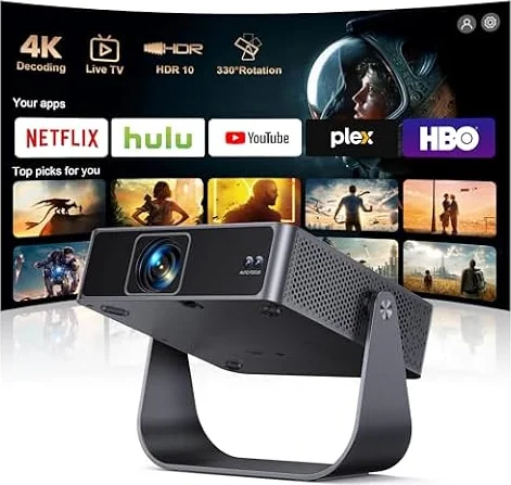 Smart Projector [Compatible with Netflix/Disney/Live TV & 330° Rotatable] Mini Portable Projector 4K Auto Focus& 6D Keystone, PUTRIMS Native 1080p Projectors 30000Lumen WiFi Bluetooth for Home Outdoor