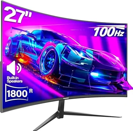 Gawfolk Curved Monitor 27 Inch 100Hz, PC Gaming Monitor with Speakers, AMD FreeSync Full HD 1080p 1800R Ultra-Thin Zero Frame Display ESA Compatible, Eye Care HDMI＆DP Prots for Home Office Business