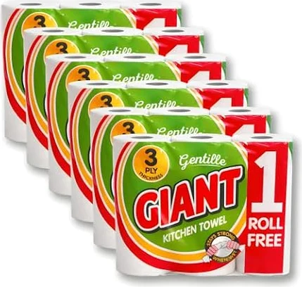 Gentille Giant 3 Ply Thickness Paper Towel | Extra Strong, Absorbent, Tough, Durable Kitchen Roll | Multipurpose Bulk Pack (18)