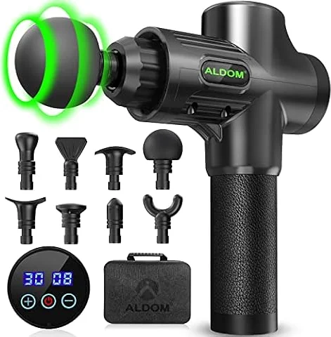 Muscle Massage Gun,ALDOM Massage Gun Deep Tissue 30 Speeds Handheld Electric Massager LCD Touch Screen,Portable Percussion Massager with 8 Heads,Powerful Muscle Gun for Athletes Recovery Pain Relief