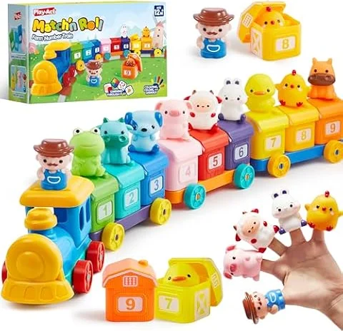 Play-Act Montessori Toys for Toddlers, Farm Animal Train Toy for Boys Girls