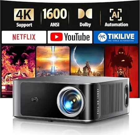 TOPTRO X9 4K Smart Home Projector, 1600 ANSI High Brightness, Compatible with Netflix, 2 * 18W Surroun Dolby Audio, ARC, FHD 1080P HDR10, Auto Focus, Keystone, WiFi 6 Bluetooth Home Cinema Projector