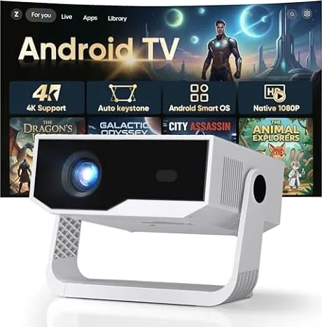 Smart Projector Android 14 Built-in Apps 270 ANSI, Support 4K&Native 1080P, Movie Projector for Bedroom Home Cinema Wifi6 and BT5.2, 270° Rotation 30db Low Noise Auto Keystone Mini Portable Projectors