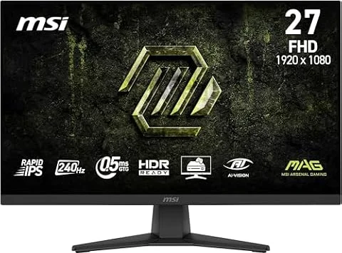MSI MAG 272F X24 27-Inch Gaming Monitor, 1920x1080, FHD Rapid IPS, 240Hz, 0.5ms, HDR ready, AMD FreeSync Premium, Eye care, AI vision, HDMI 2.0b, DP 1.2a, Frame-less, Vesa Mount, Black