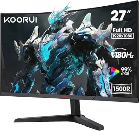 KOORUI 27 Inch Gaming Monitor, 180Hz Curved Monitor 1ms FHD 1080P 1500R