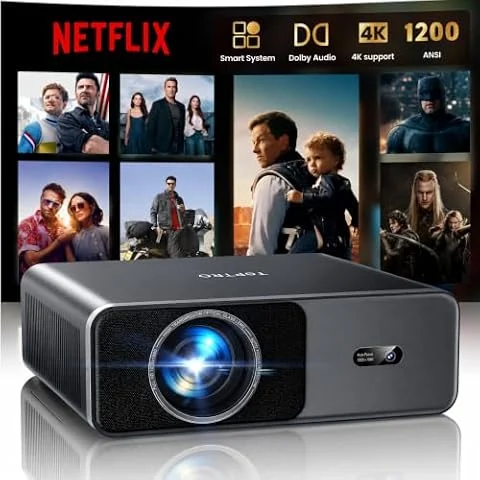 Projector 4K, 1200ANSI Home Cinema Projectors Built in APP, 20W Dolby Audio, TOPTRO FHD 1080P Portable Smart Projector with Auto Focus/Keystone, WiFi 6 Bluetooth Low noise Video Projector for Bedroom