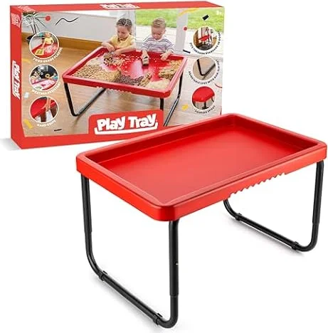 Toyrific Play Tray Activity Table for Kids, Sensory Play Tray, Kids Messy Play Table, Water and Sand Play Table, Outdoor and Indoor Use, Red