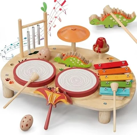 Lehoo Castle Wooden Dinosaur Kids Drum Kit for 1-3 Year Old