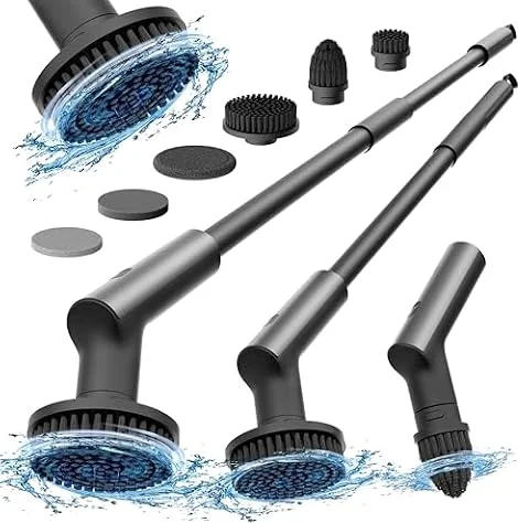 HOTO Electric Spin Scrubber with 6 Brush Heads & Extension Pole