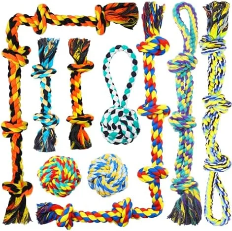 Speedy Panther 9 Pack Large Dog Rope Toys for Aggressive Chewers, 5 Knots Indestructible Chew Toy Kit for Medium Large Dogs, Puppy Teething Tug Toy, Colourful Cotton Dog Rope Toys