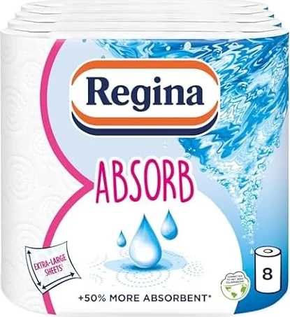 Regina Absorb Kitchen Towels – 8 Rolls Per Pack, Super Absorbent 2-ply Kitchen Towels, 75 Sheets Per Roll, Extra-Large Sheets, 50percent More Than Previous XXL Products, Easy Open Pack