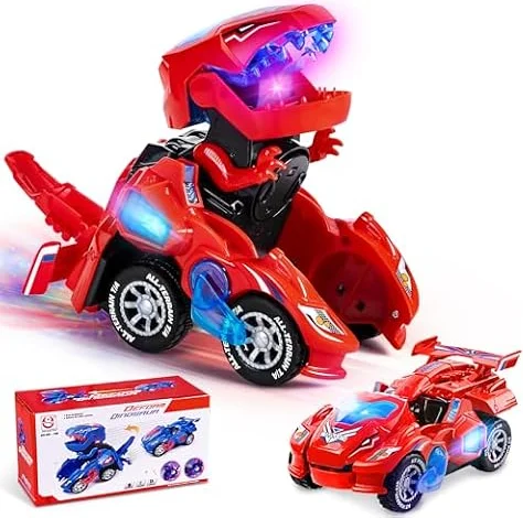 Yellcetoy Dinosaur Transform Car Toys, Kids Boys Gifts 3 4 5 6 7 Years Red