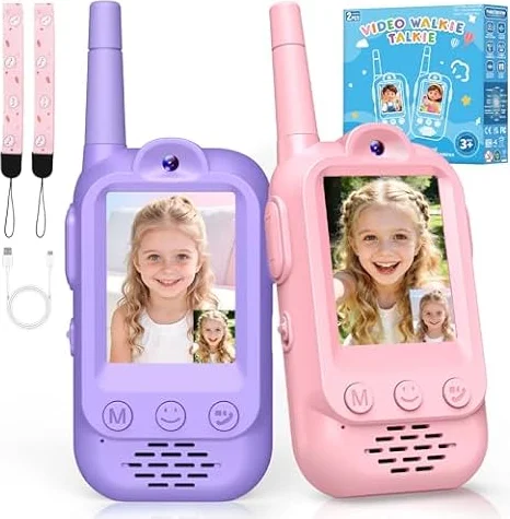 Wootoyz Walkie Talkies, Video Walkie Talkies for Kids Toy Age 3 4 5 Year Old Girl Gifts for 5 6 7 8 Year Olds Girl Boys Toys Age 3-12 Sensory Toys for Autism Girls Birthday Presents Pink Purple