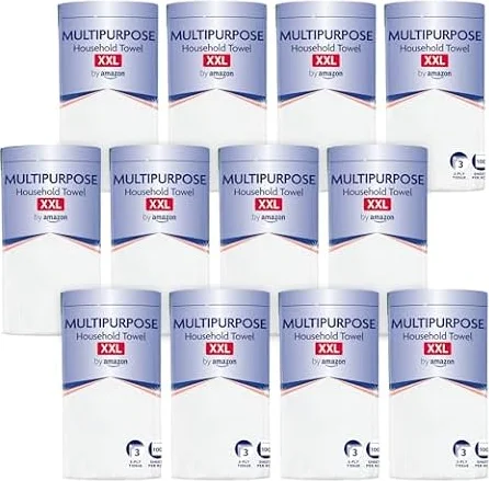 by Amazon Multipurpose Kitchen Roll, 3-Ply, XXL Household Towel, 12 Rolls (Pack of 1), 100 Sheets per Roll