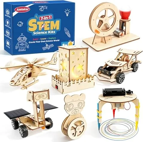 7 in 1 Science Experiments Kit, Wooden Engineering Toys Gifts for Boys 8-12