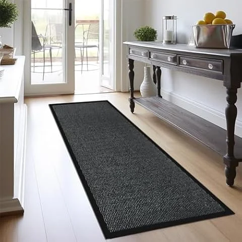 Homatz Hallway Runner Rug Heavy Duty Non-Slip Rubber Back, Grey 60x120cm Long Carpet Runner - Dirt Trapper, Water Absorbent Runner Mat, Washable Rugs, Carpet for Hallway Kitchen Living Room
