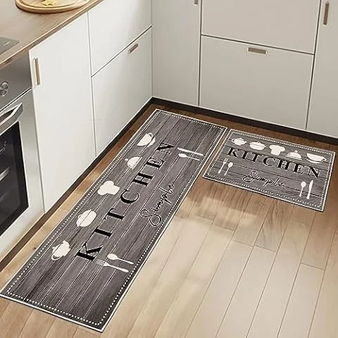 HSGLGNA Kitchen Rugs Runner Set of 2 Anti Fatigue Kitchen Floor Mat for Home Decoration Office Waterproof Non Slip Kitchen Rug Set Comfort Standing Mats (Kitchenware-B, 43x75+43x150cm)