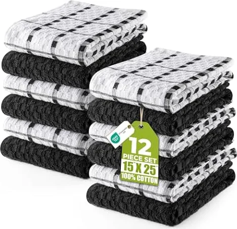 Utopia Towels -12 Kitchen Towels Set - 38 x 64 cm - 100% Ring Spun Cotton Super Soft and Absorbent Dish Towels, Tea and Bar Towels (Black)