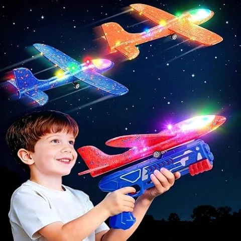 Winstico Boys Toys Age 4 5 6 7 8 9 Year Old Boy Gifts, Airplane Launcher Toy with 3 Pack Foam Glider Planes, Outdoor Garden Toys Birthday Present Gift for Kids Age 3 4 5 6 7 8 9 Year Old Boys
